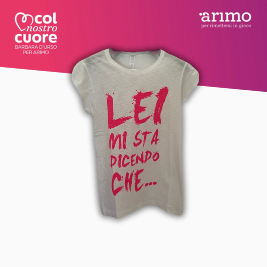 T-shirt in cotone "Lei mi sta dicendo che…" rosa - Carmelita smack